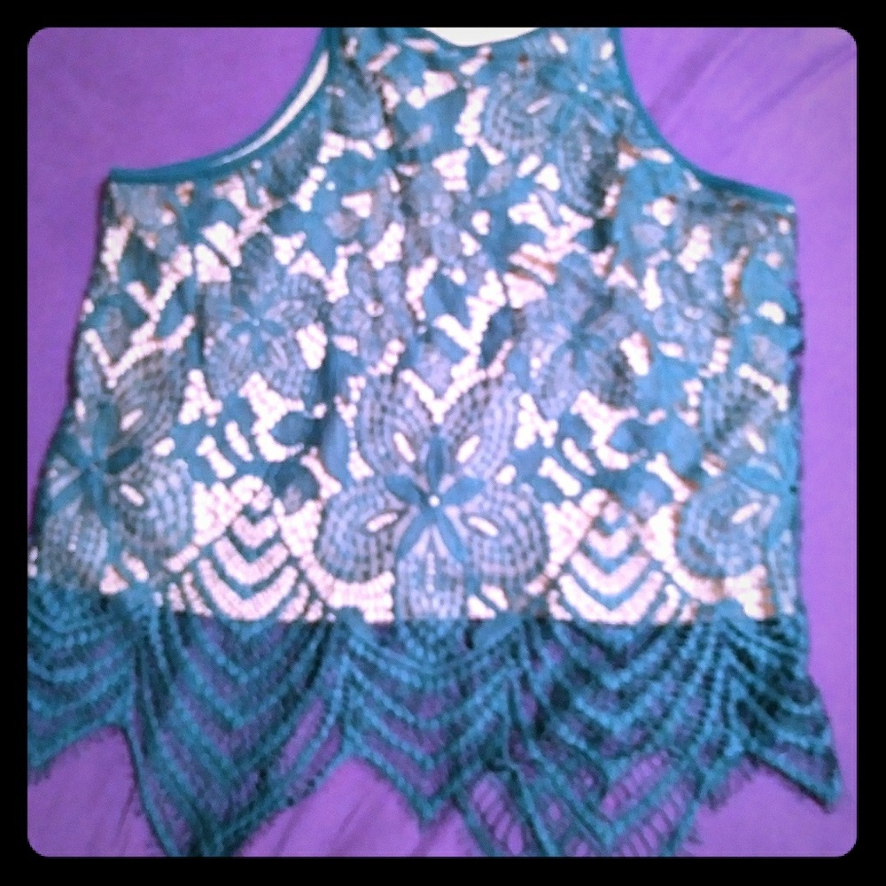 Express lace crochet embroidery layered tank top